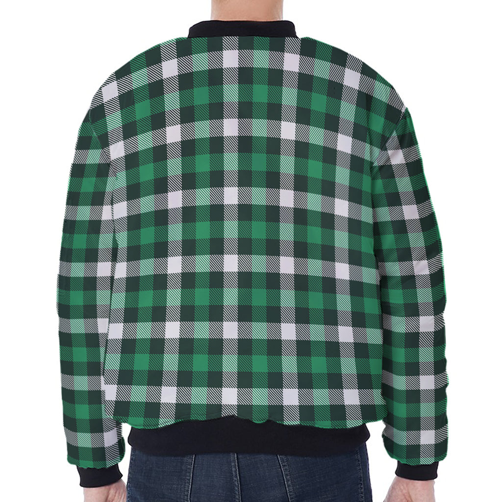 Saint Patrick's Day Stewart Plaid Print Zip Sleeve Bomber Jacket