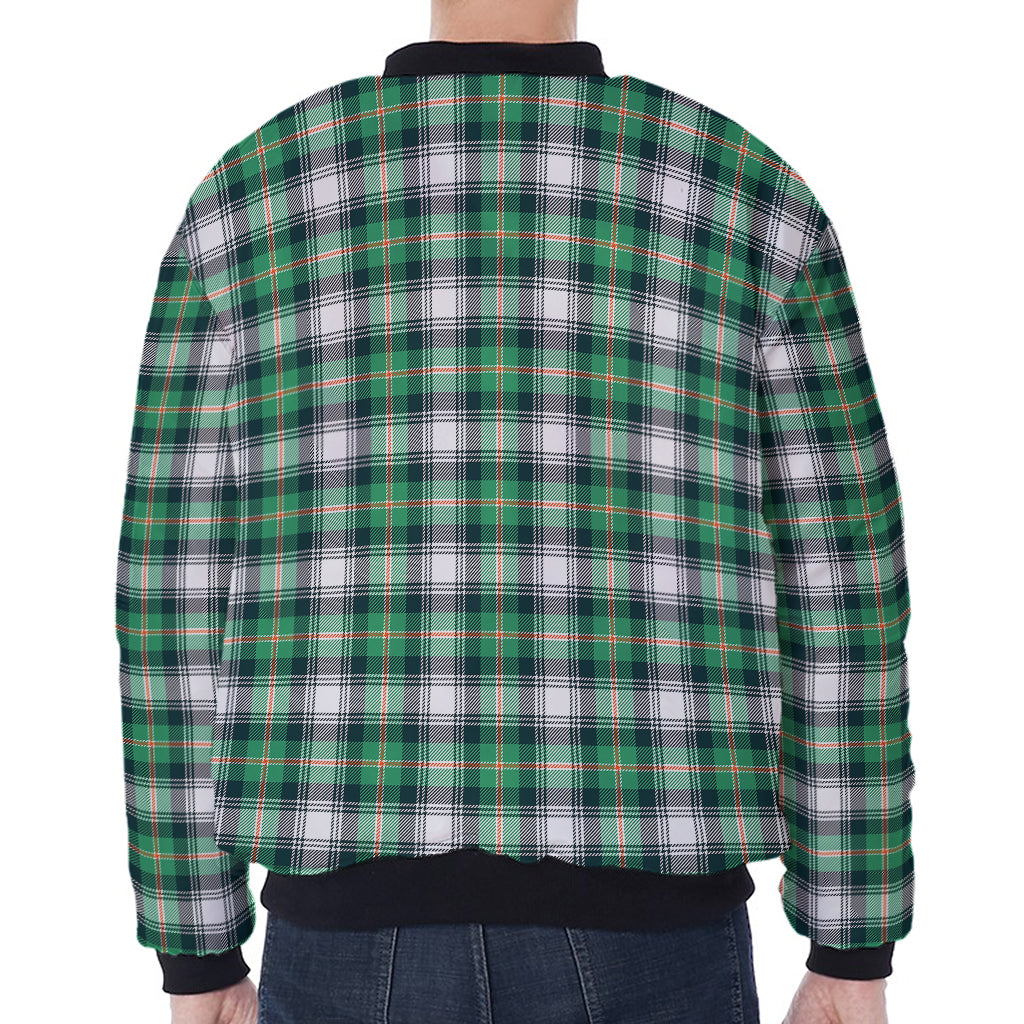 Saint Patrick's Day Tartan Pattern Print Zip Sleeve Bomber Jacket