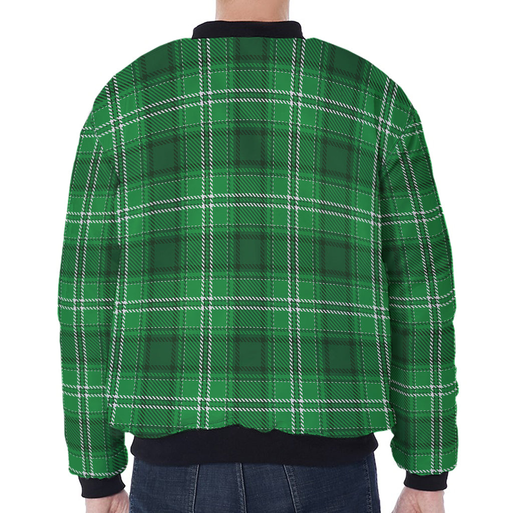 Saint Patrick's Day Tartan Print Zip Sleeve Bomber Jacket