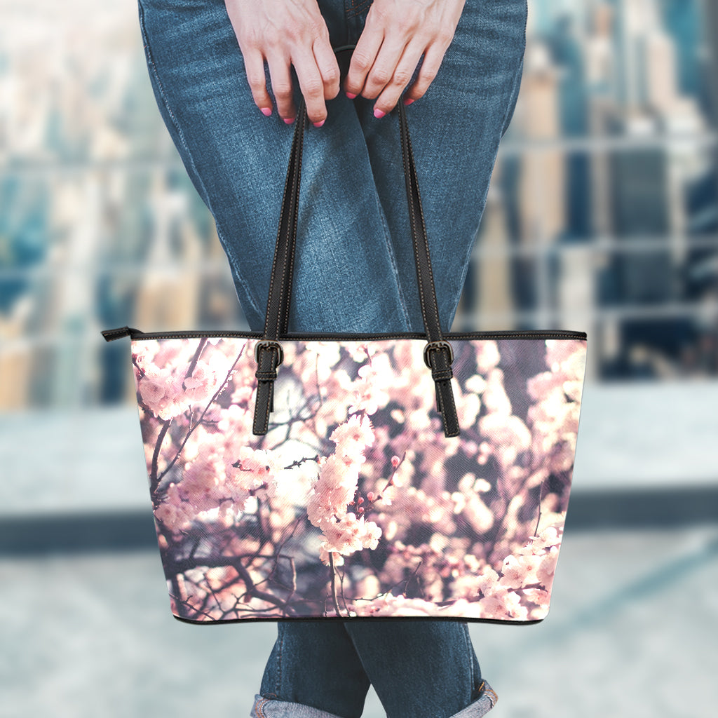 Sakura Cherry Blossom Print Leather Tote Bag