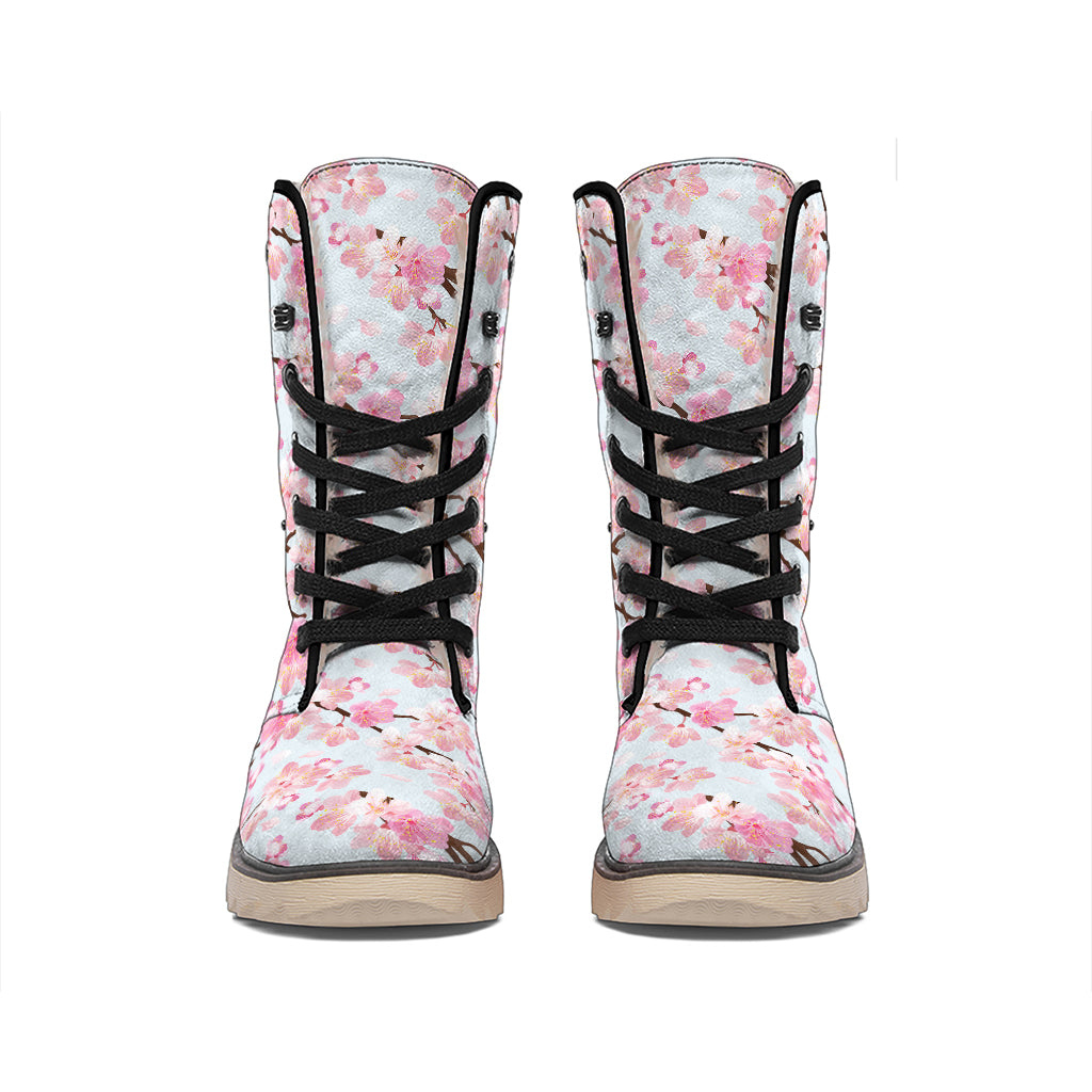 Sakura Flower Cherry Blossom Print Winter Boots