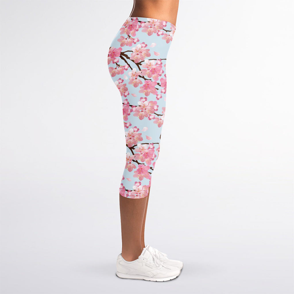 Sakura Flower Cherry Blossom Print Women's Capri Leggings
