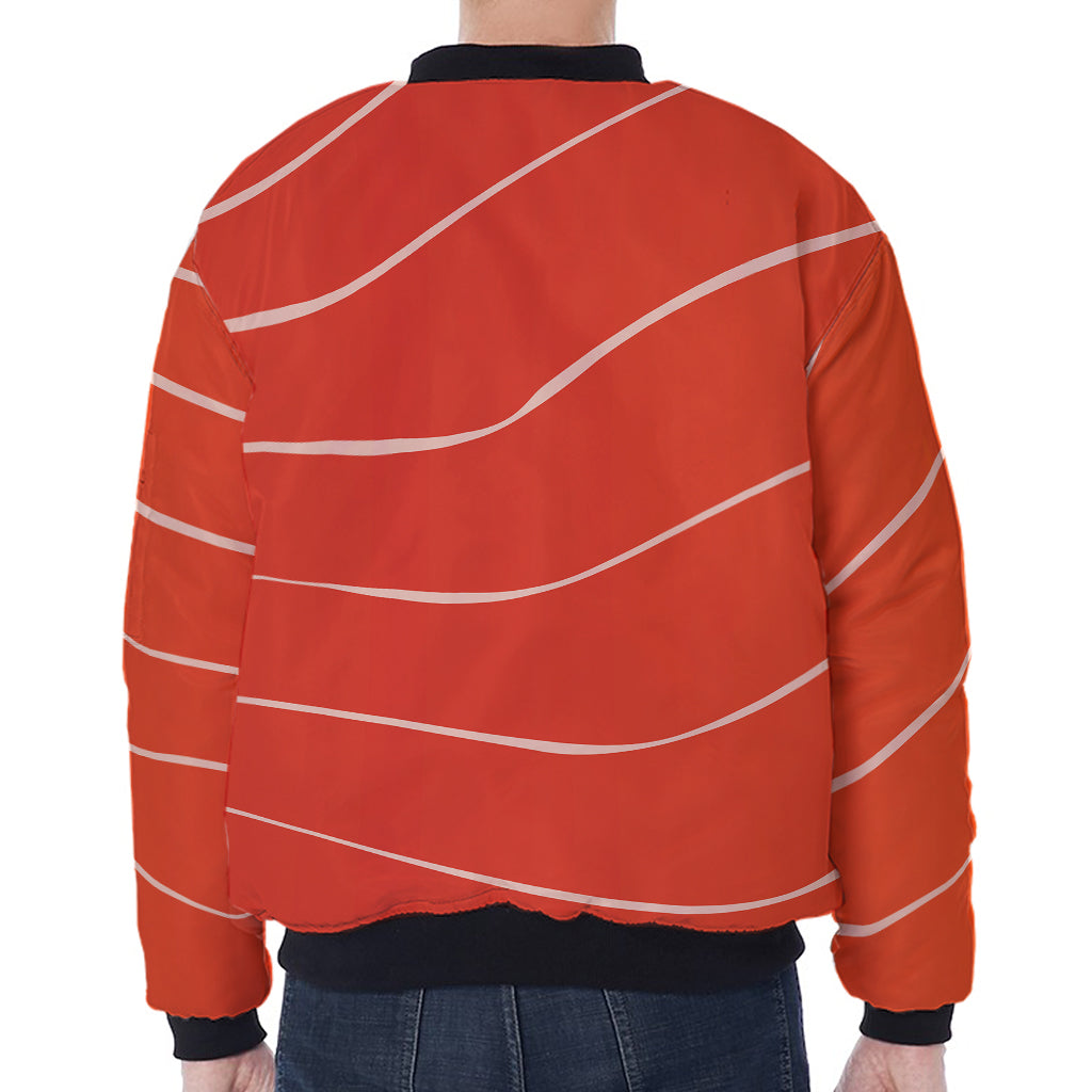 Salmon Artwork Print Zip Sleeve Bomber Jacket