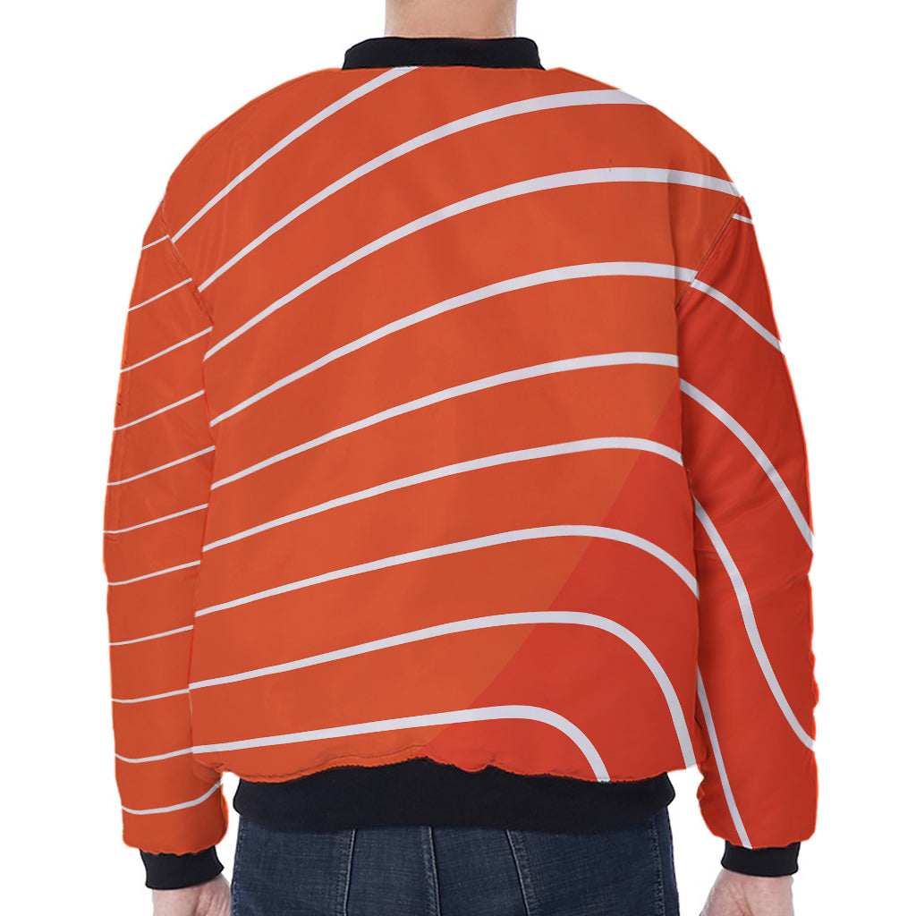 Salmon Print Zip Sleeve Bomber Jacket