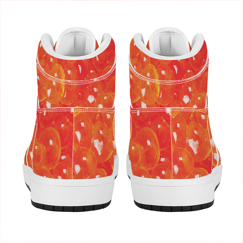 Salmon Roe Print High Top Leather Sneakers