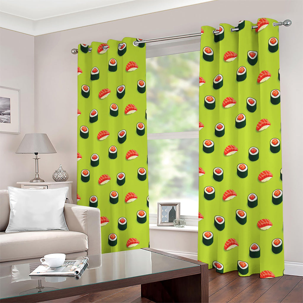 Salmon Sushi And Rolls Pattern Print Extra Wide Grommet Curtains