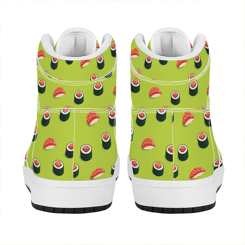 Salmon Sushi And Rolls Pattern Print High Top Leather Sneakers