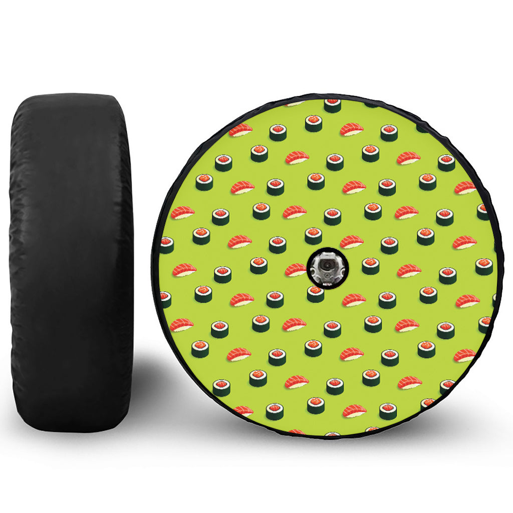 Salmon Sushi And Rolls Pattern Print Tire Cover With Camera Hole