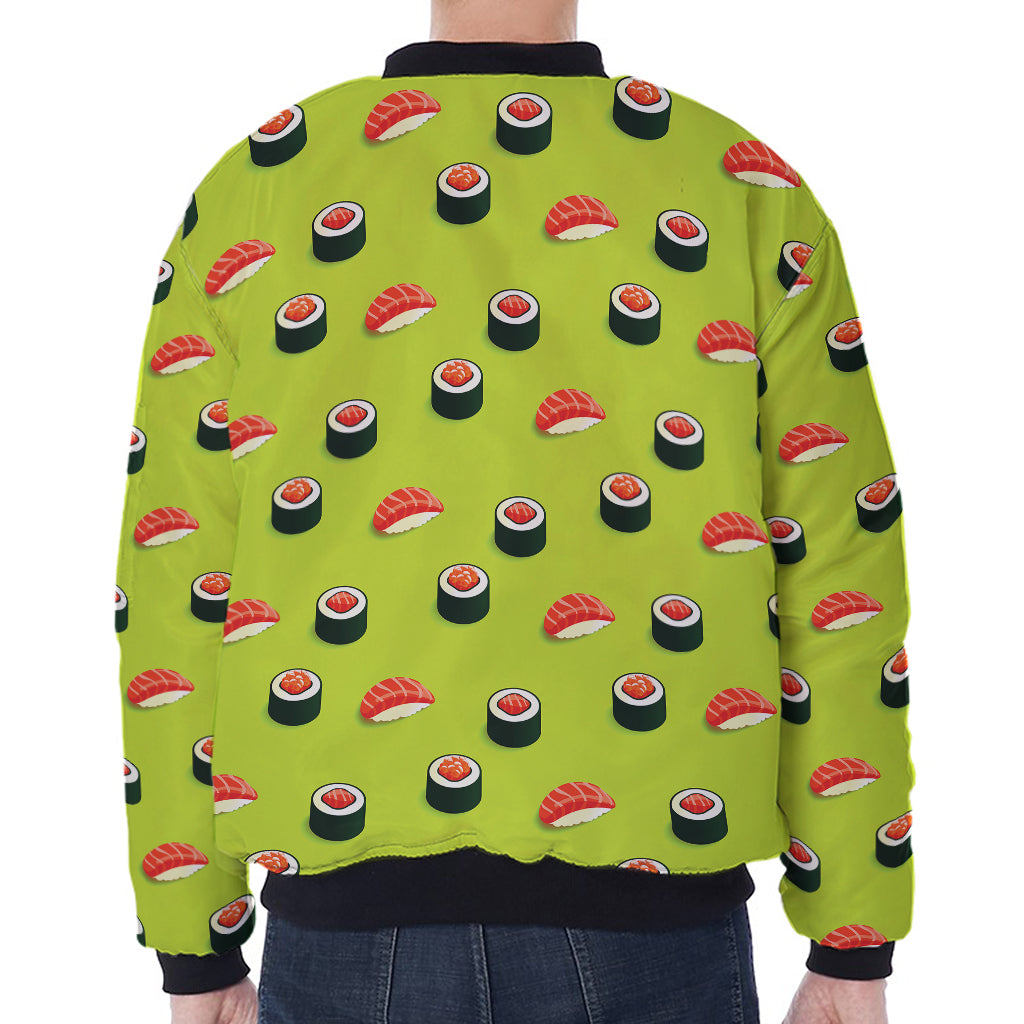 Salmon Sushi And Rolls Pattern Print Zip Sleeve Bomber Jacket
