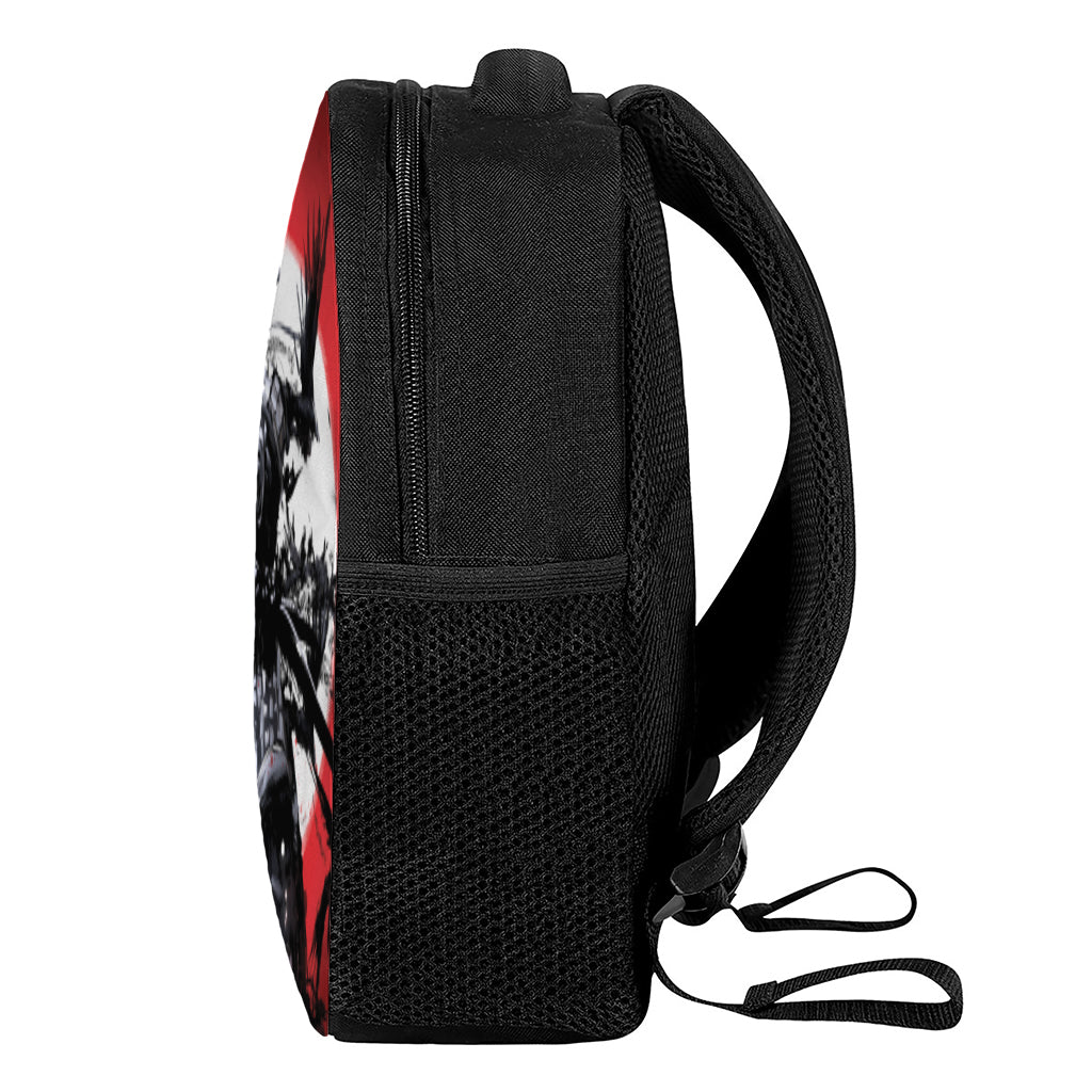 Samurai And Crow Print Casual Backpack