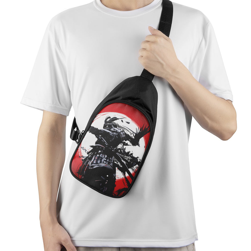 Samurai And Crow Print Chest Bag