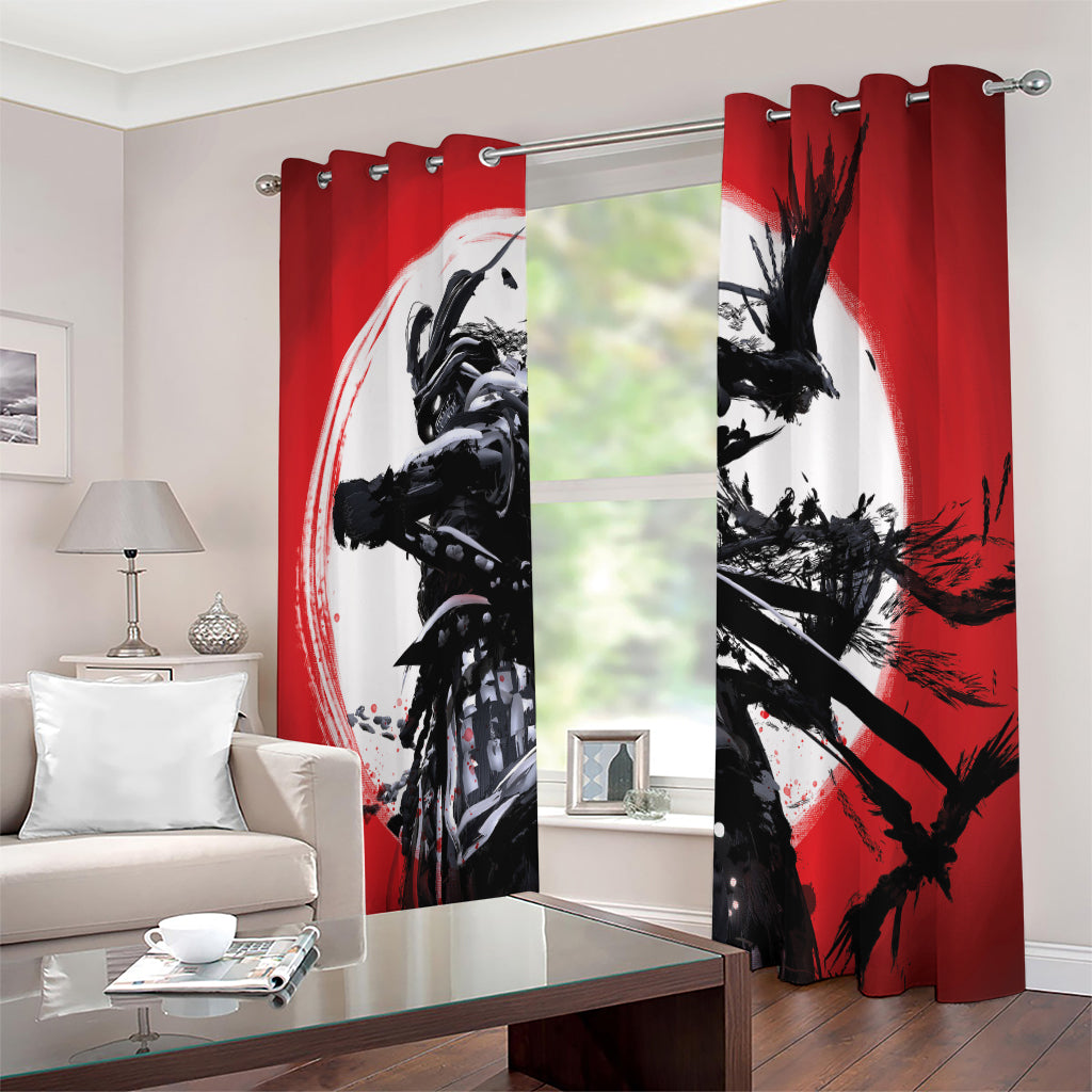 Samurai And Crow Print Extra Wide Grommet Curtains