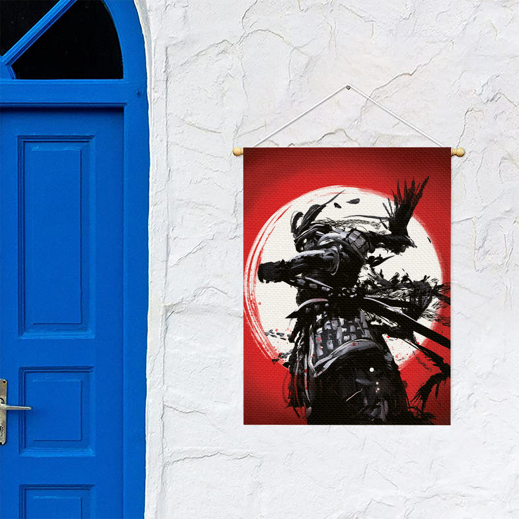 Samurai And Crow Print Garden Flag
