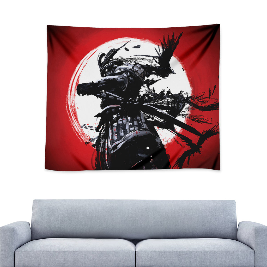 Samurai And Crow Print Tapestry