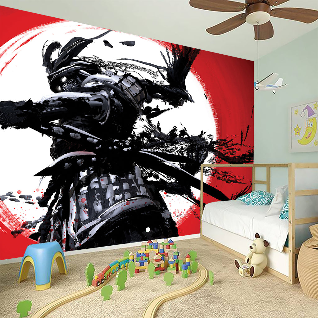 Samurai And Crow Print Wall Sticker