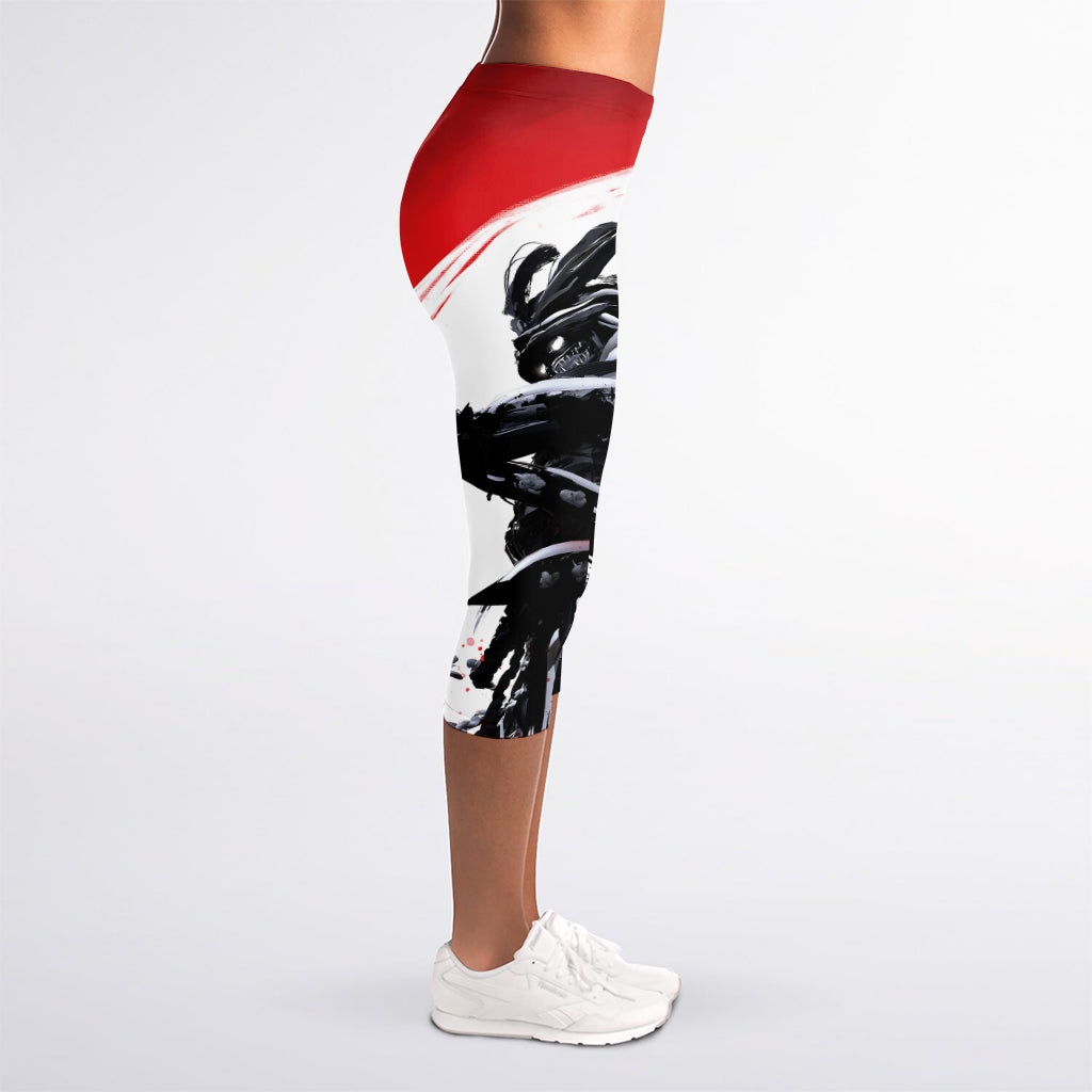 Samurai And Crow Print Women's Capri Leggings
