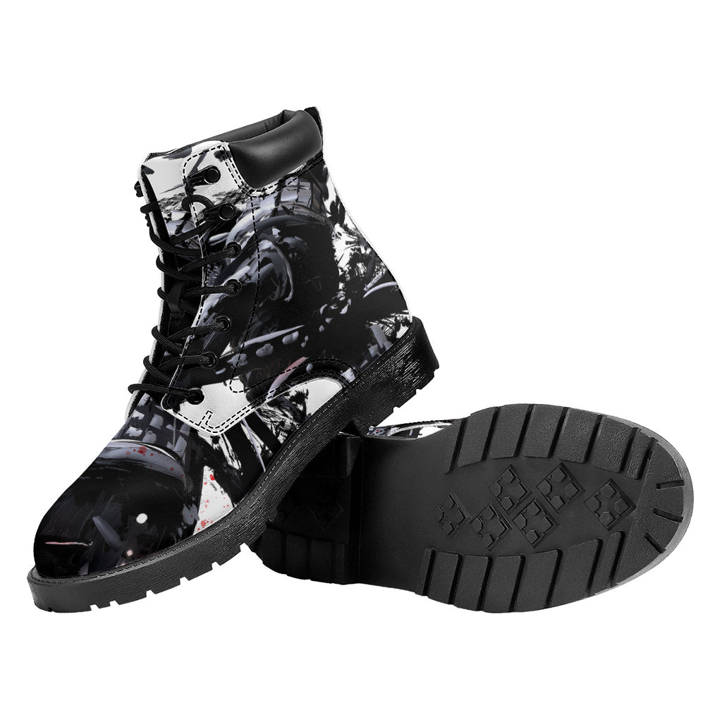 Samurai And Crow Print Work Boots