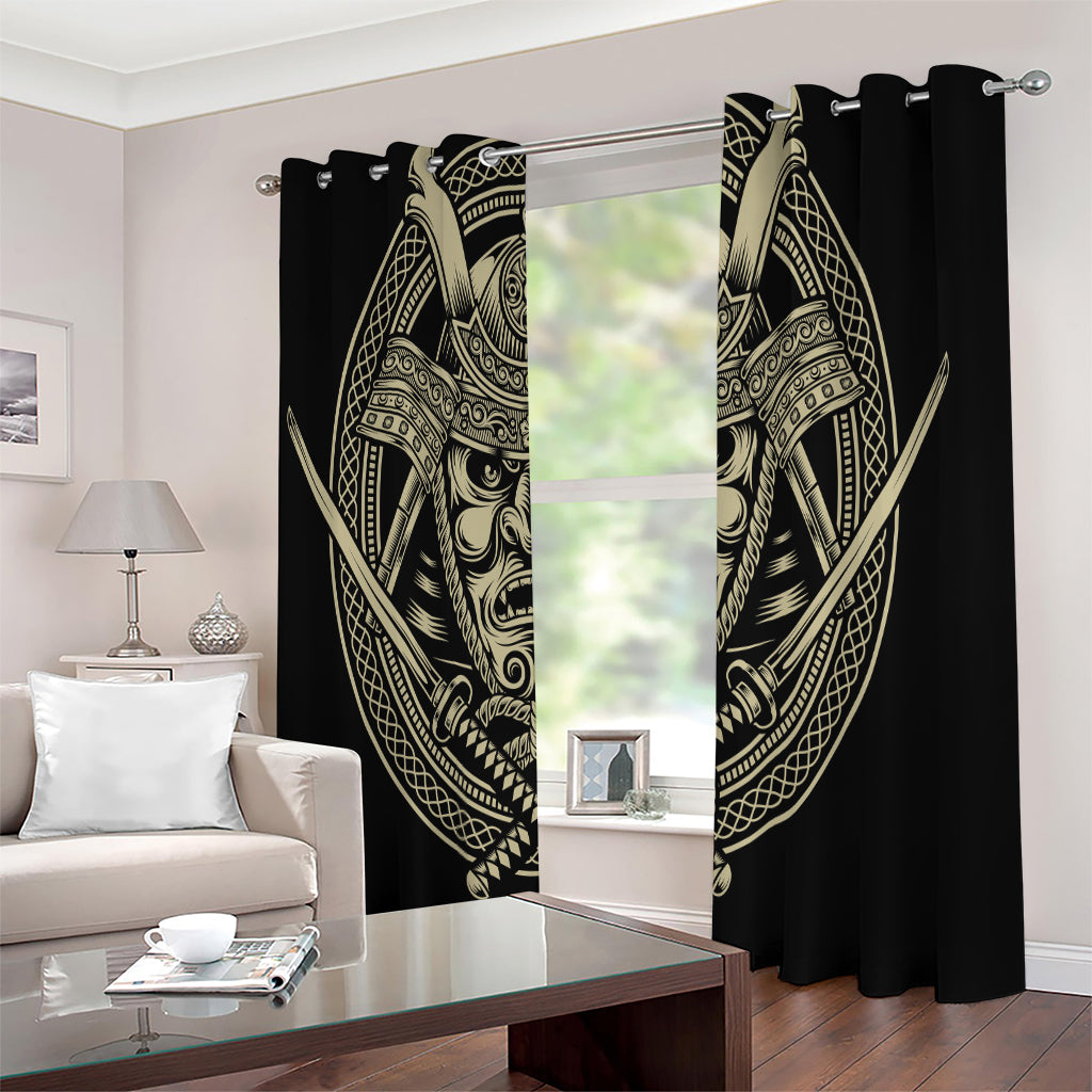 Samurai Warrior Mask Print Extra Wide Grommet Curtains