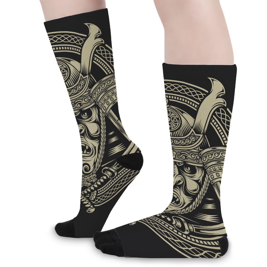 Samurai Warrior Mask Print Long Socks
