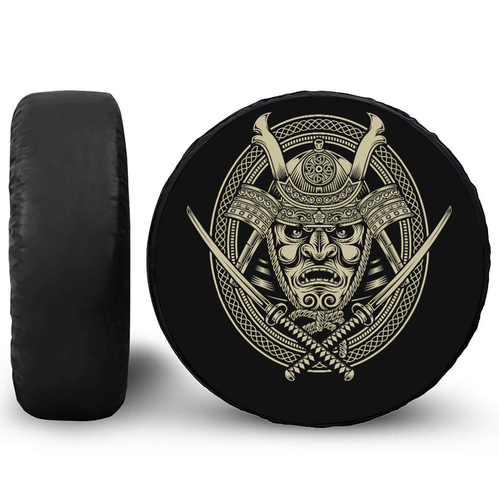 Samurai Warrior Mask Print Tire Cover