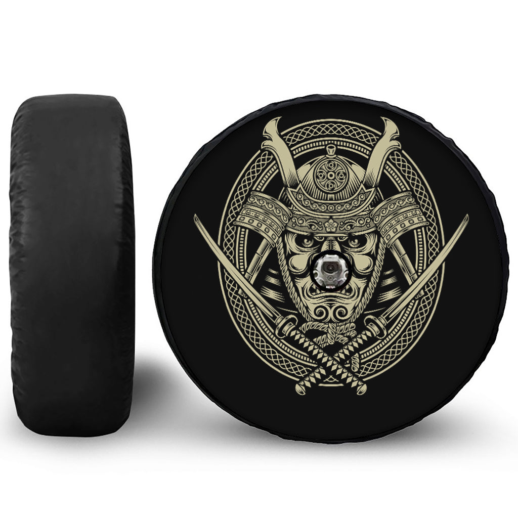 Samurai Warrior Mask Print Tire Cover With Camera Hole