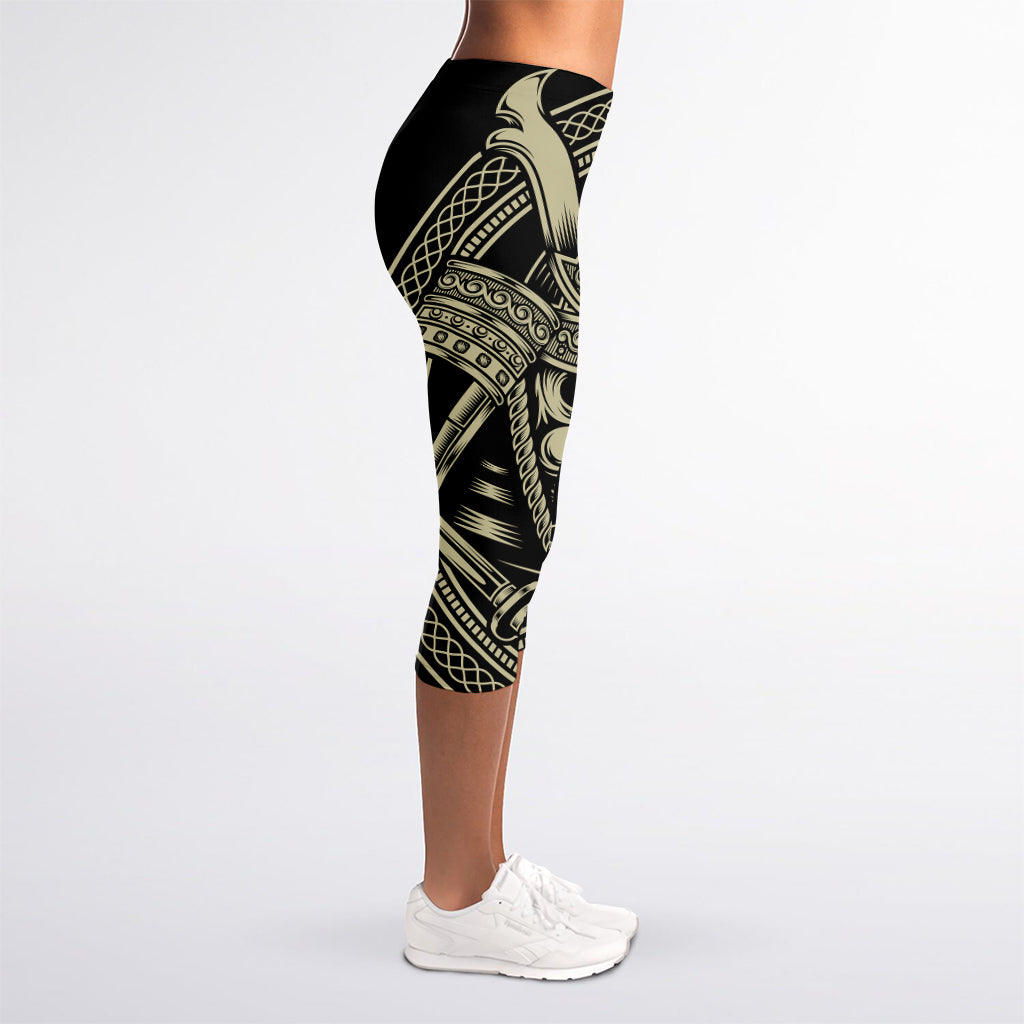 Samurai Warrior Mask Print Women's Capri Leggings