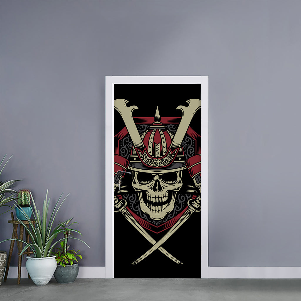 Samurai Warrior Skull Print Door Sticker