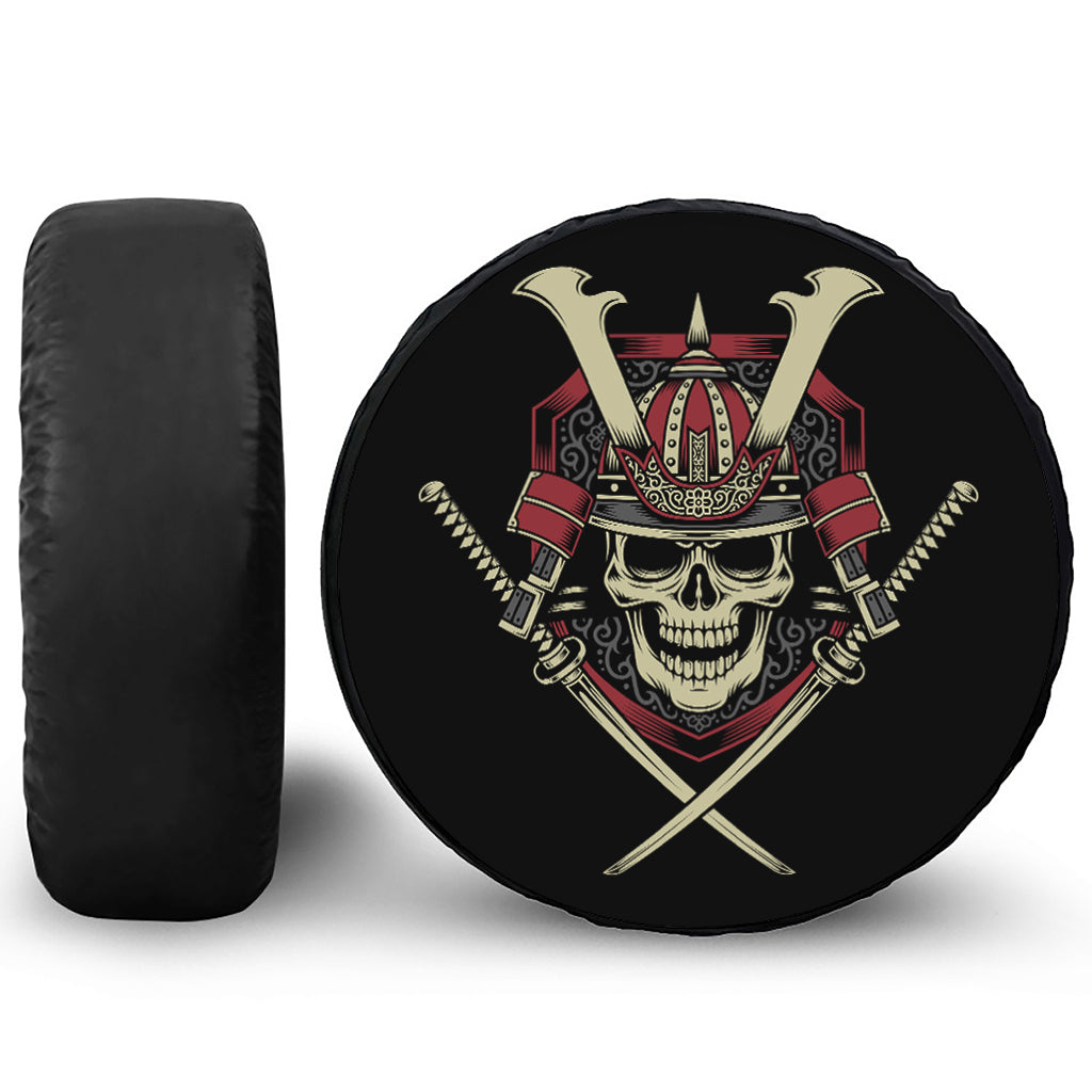 Samurai Warrior Skull Print Leather Spare Tire Cover