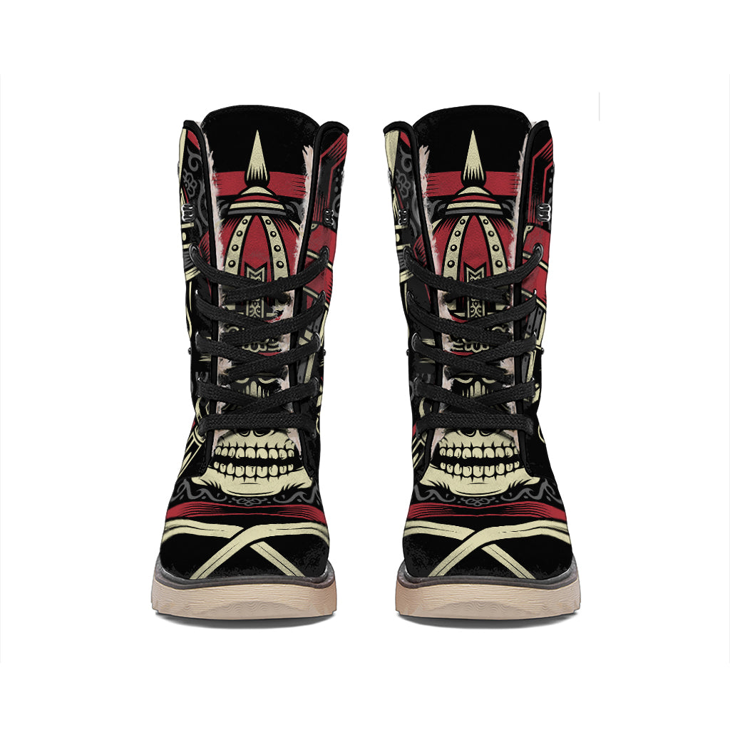 Samurai Warrior Skull Print Winter Boots
