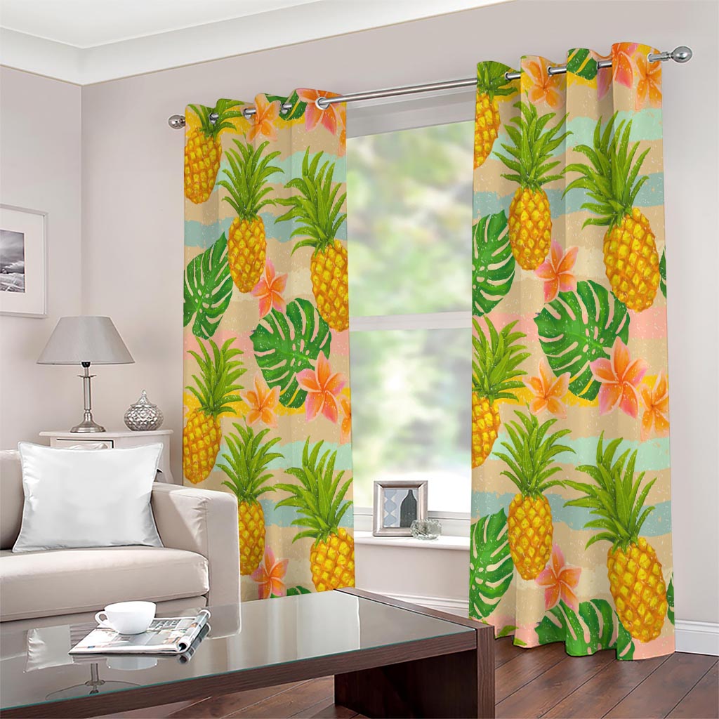 Sand Beach Pineapple Pattern Print Extra Wide Grommet Curtains