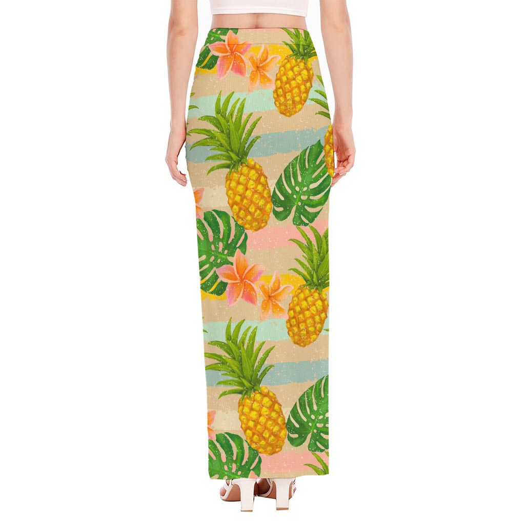 Sand Beach Pineapple Pattern Print High Slit Maxi Skirt