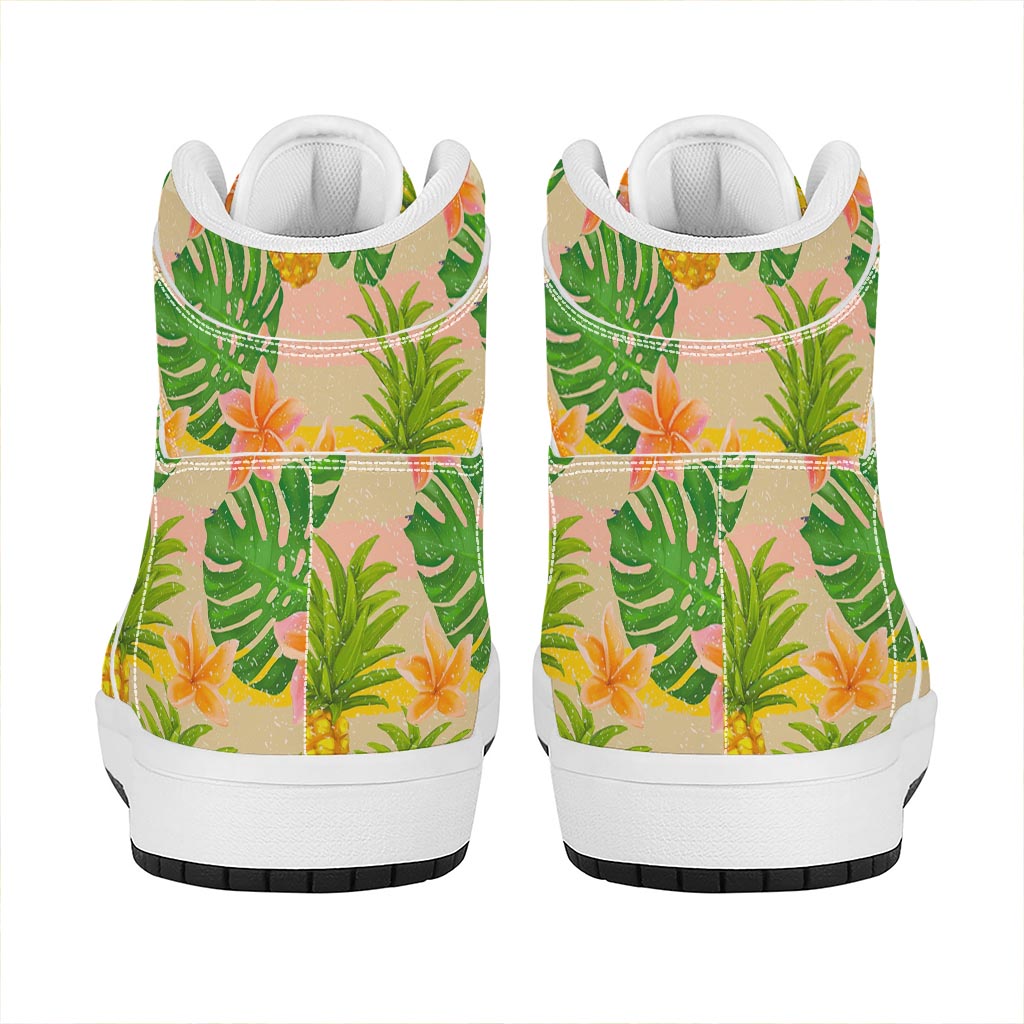 Sand Beach Pineapple Pattern Print High Top Leather Sneakers