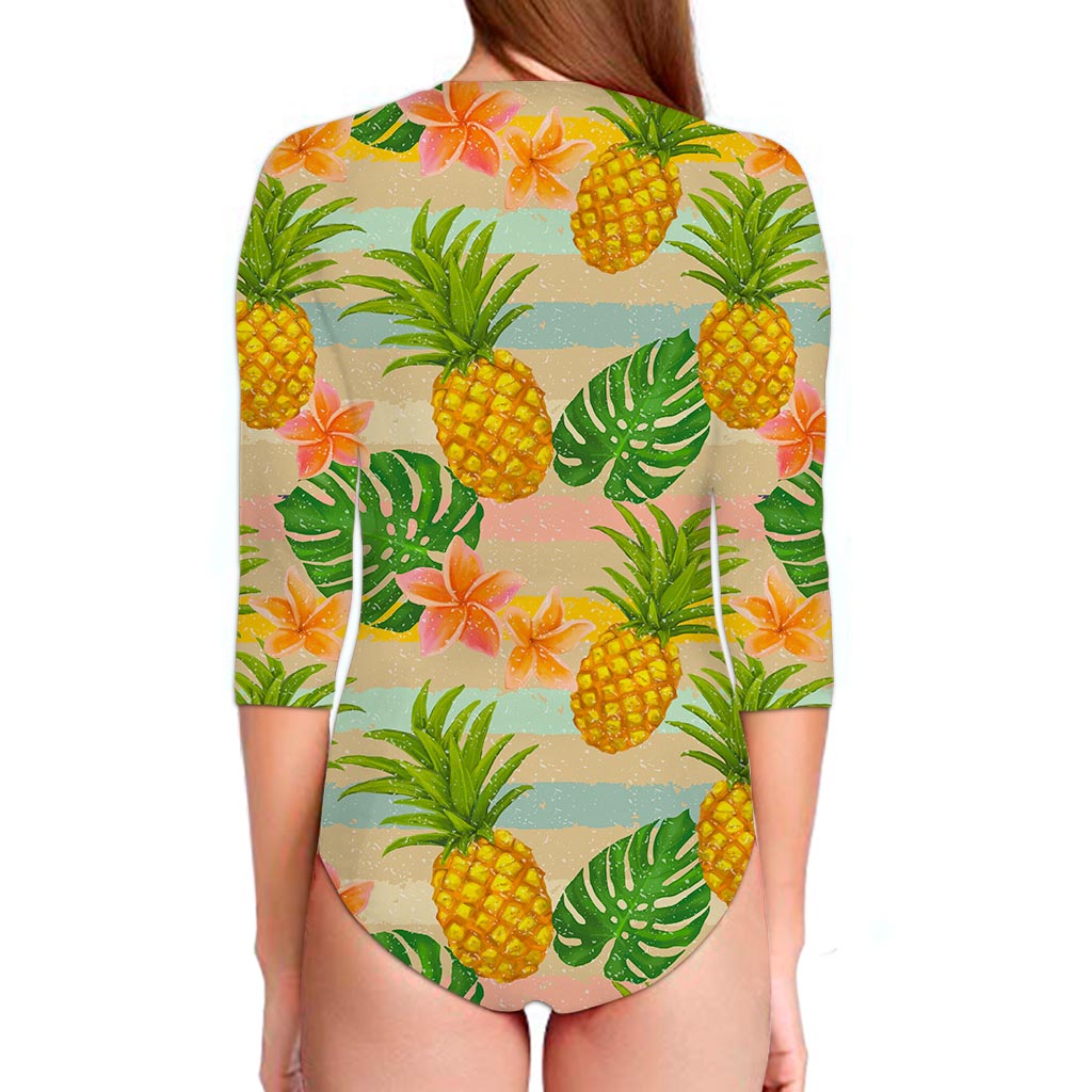 Sand Beach Pineapple Pattern Print Long Sleeve Swimsuit