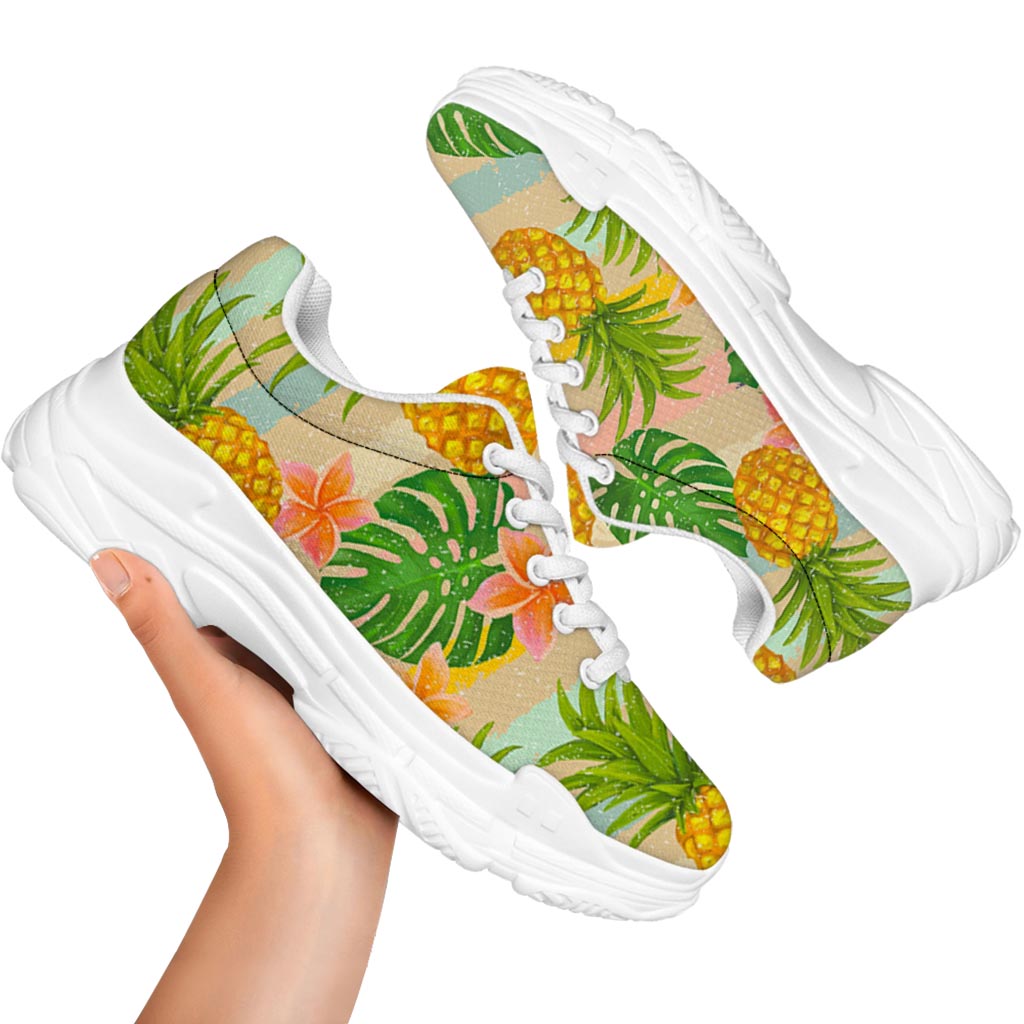 Sand Beach Pineapple Pattern Print White Chunky Shoes