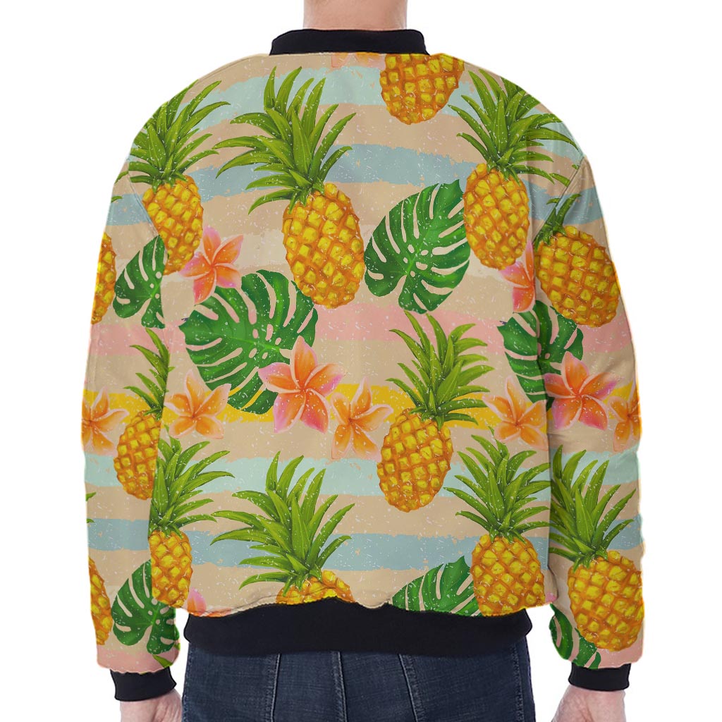 Sand Beach Pineapple Pattern Print Zip Sleeve Bomber Jacket