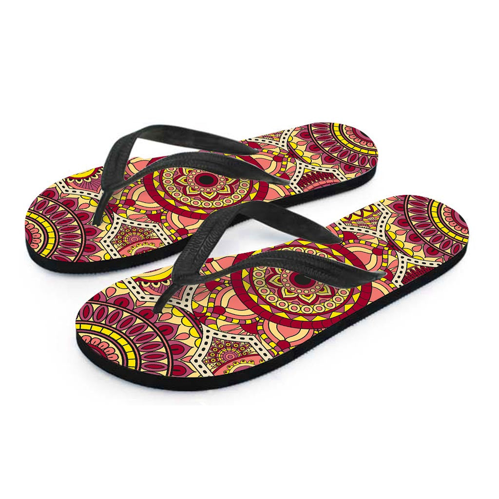 Sangria Mandala Bohemian Pattern Print Flip Flops