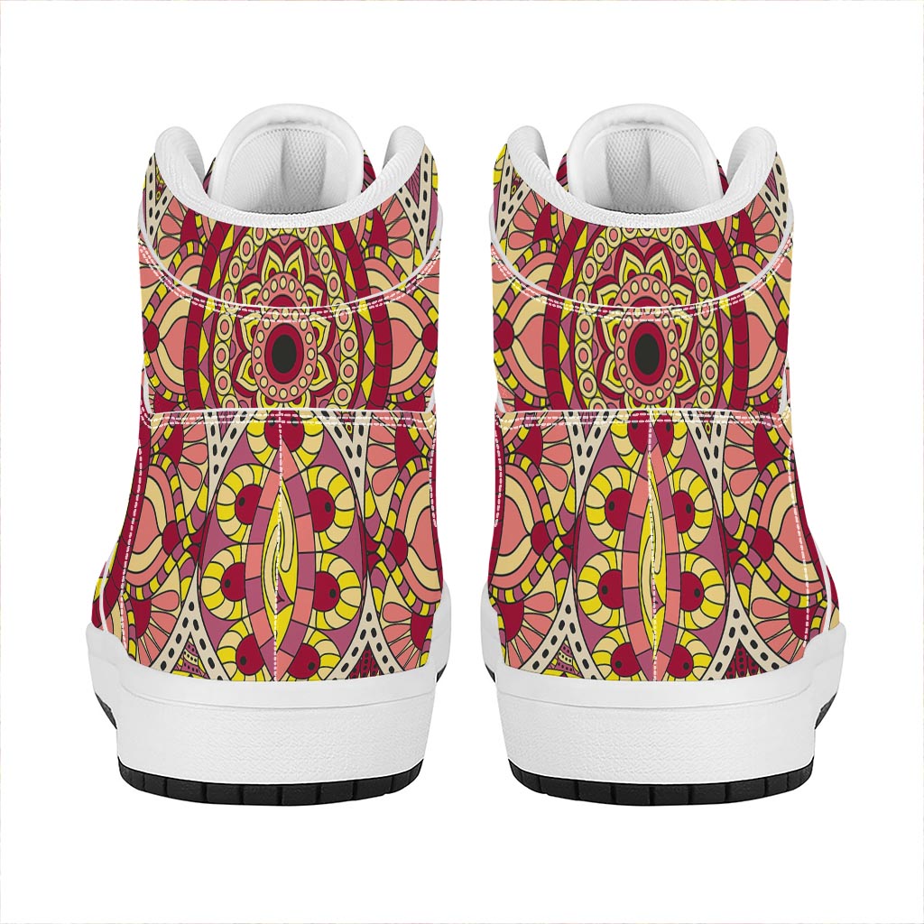 Sangria Mandala Bohemian Pattern Print High Top Leather Sneakers