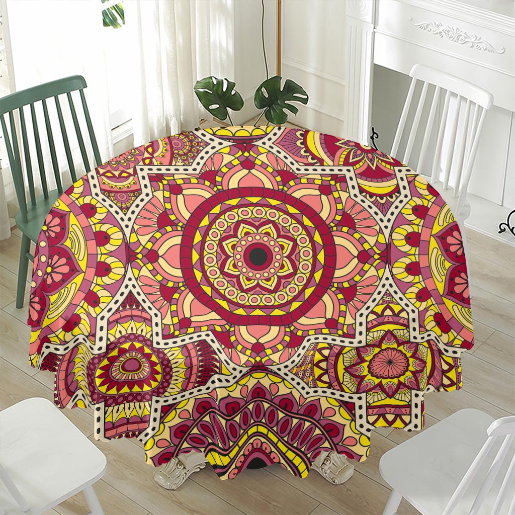 Sangria Mandala Bohemian Pattern Print Waterproof Round Tablecloth