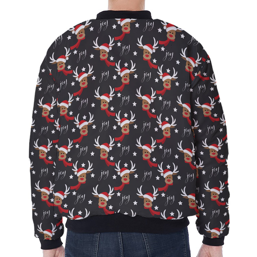 Santa Claus Deer Pattern Print Zip Sleeve Bomber Jacket
