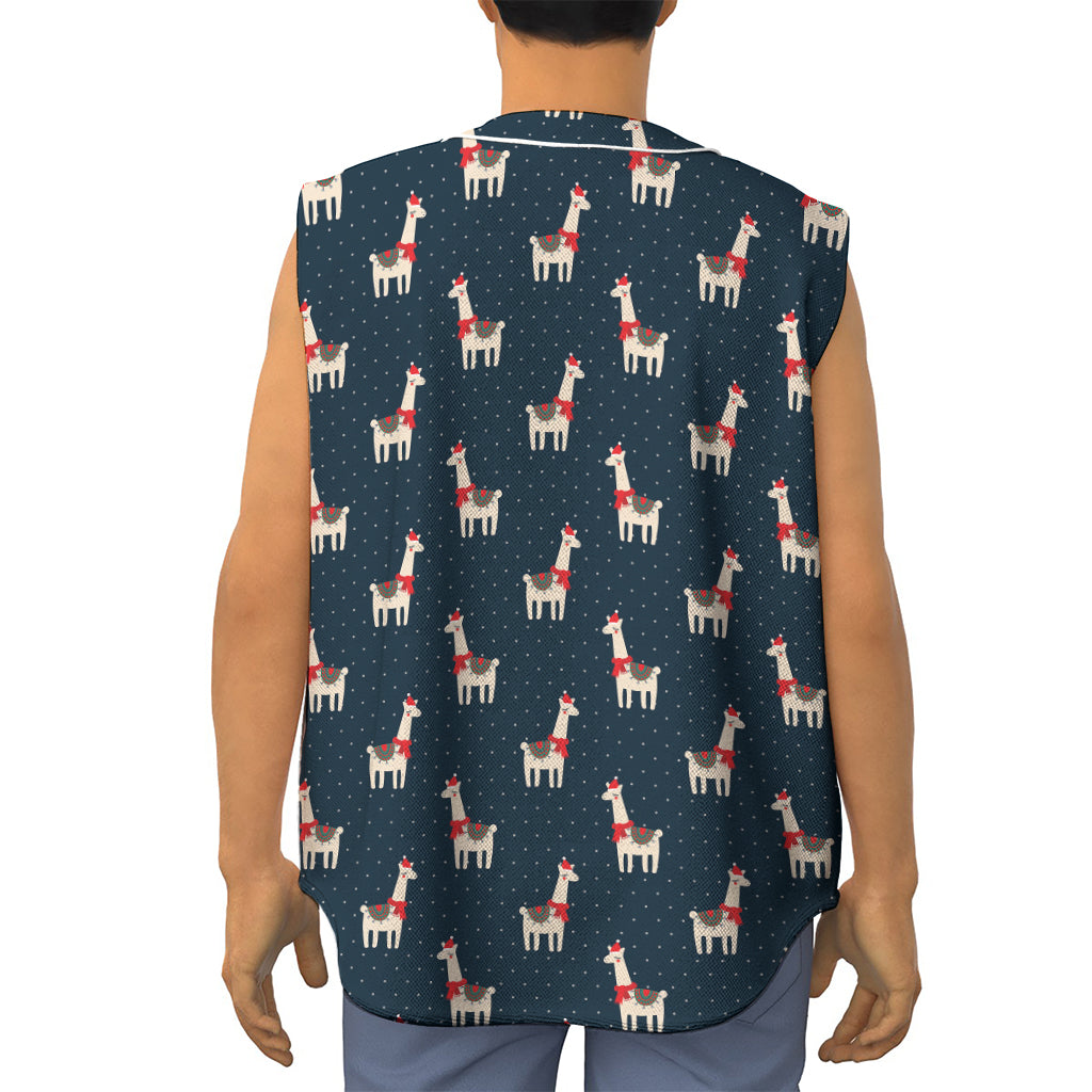 Santa Claus Llama Xmas Pattern Print Sleeveless Baseball Jersey