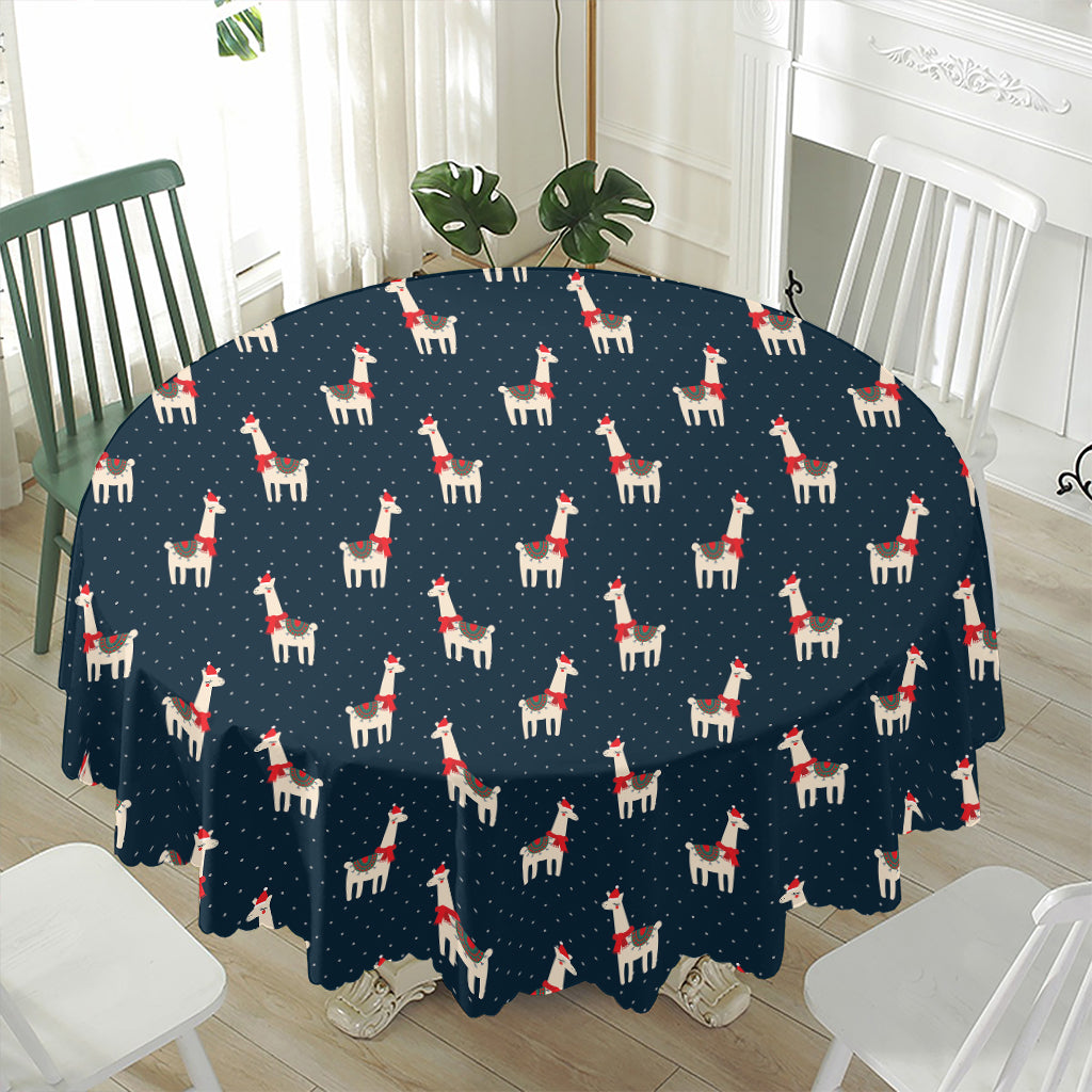 Santa Claus Llama Xmas Pattern Print Waterproof Round Tablecloth