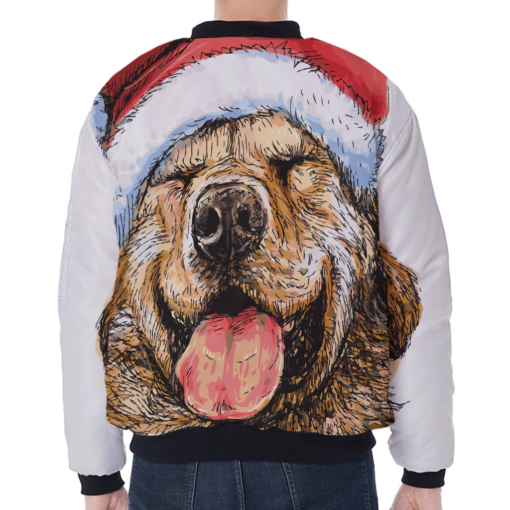 Santa Labrador Retriever Print Zip Sleeve Bomber Jacket
