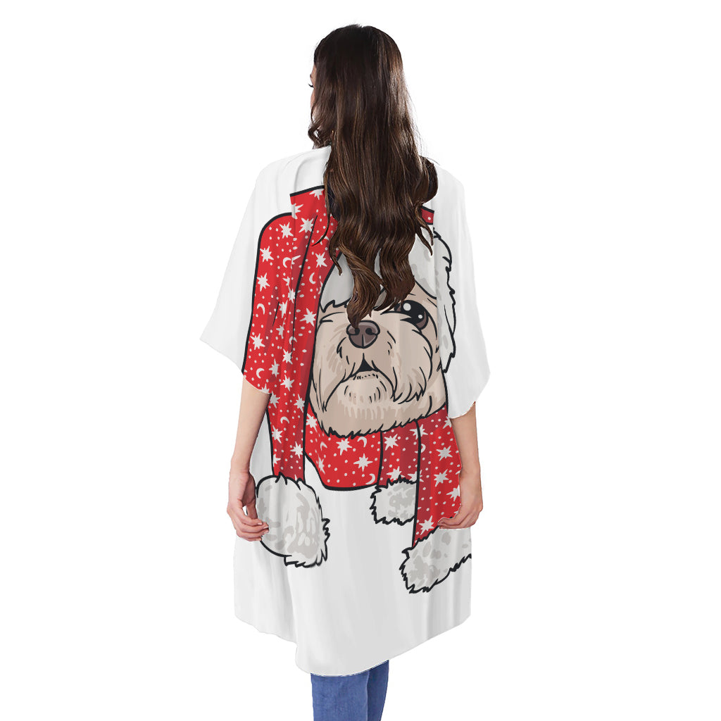 Santa Shih Tzu Print Open Front Beach Cover Up