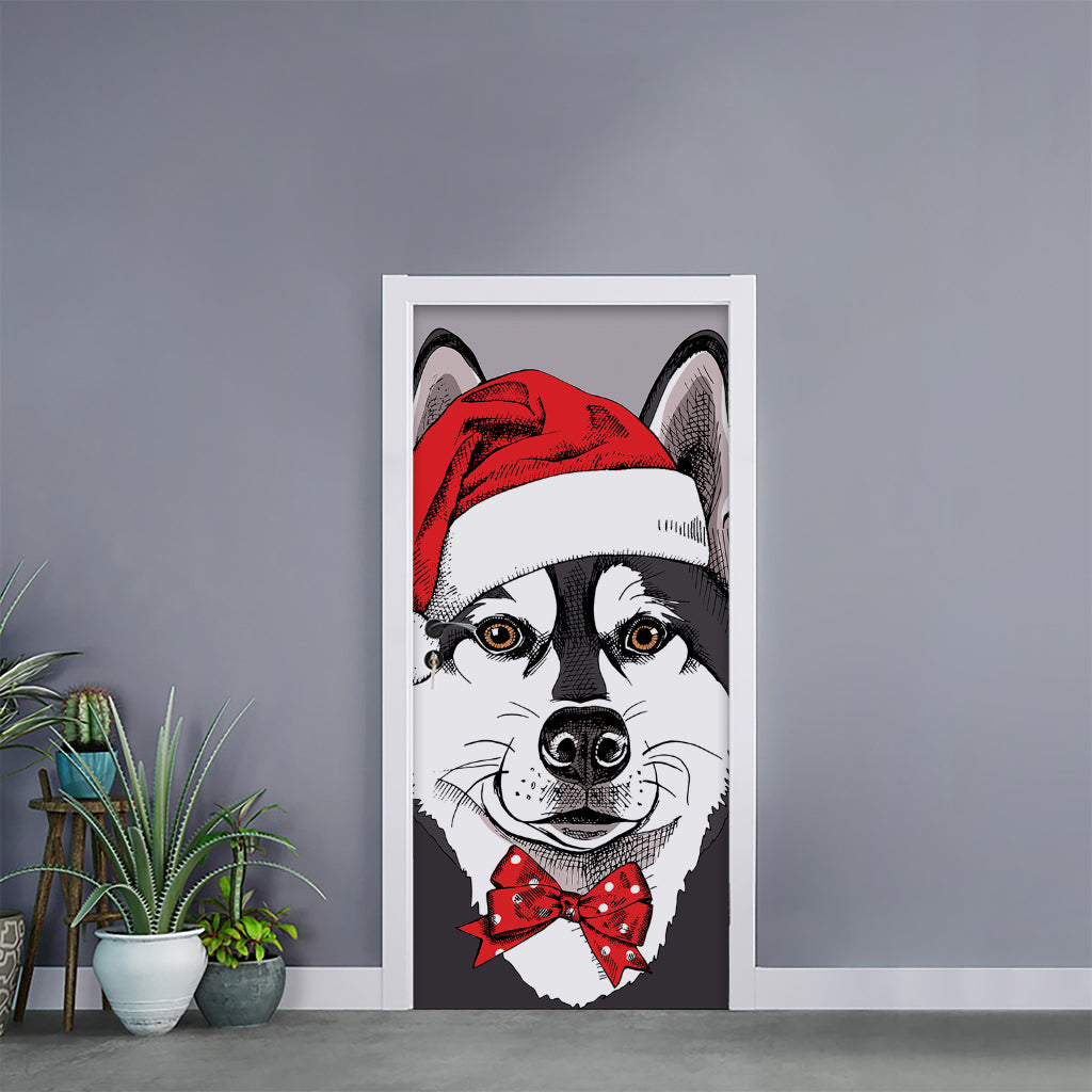 Santa Siberian Husky Print Door Sticker