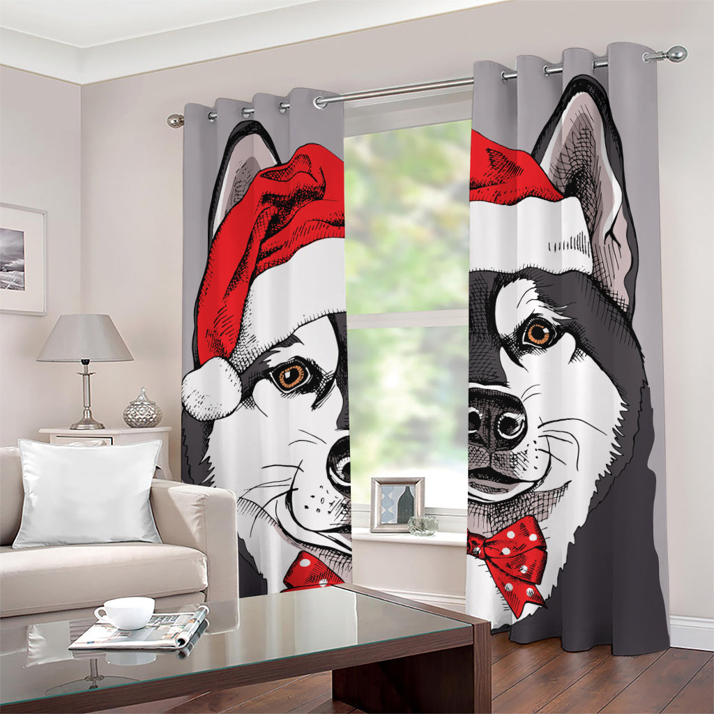 Santa Siberian Husky Print Grommet Curtains