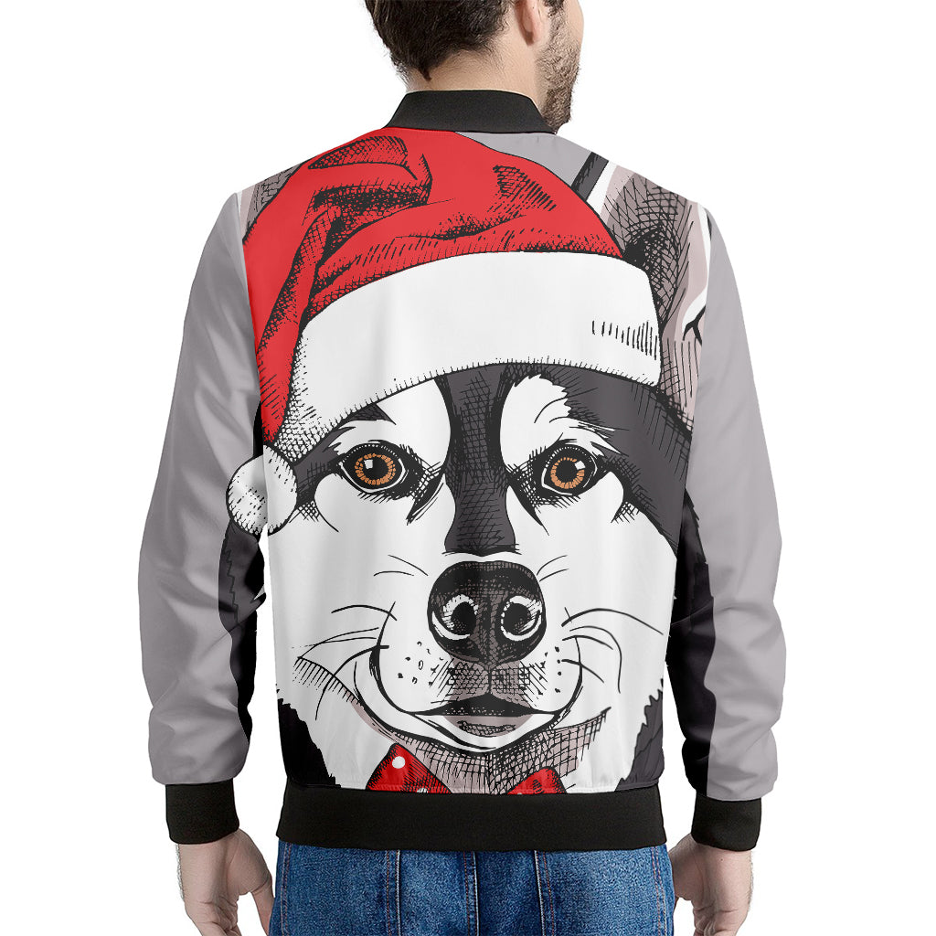 Santa Siberian Husky Print Men's Bomber Jacket