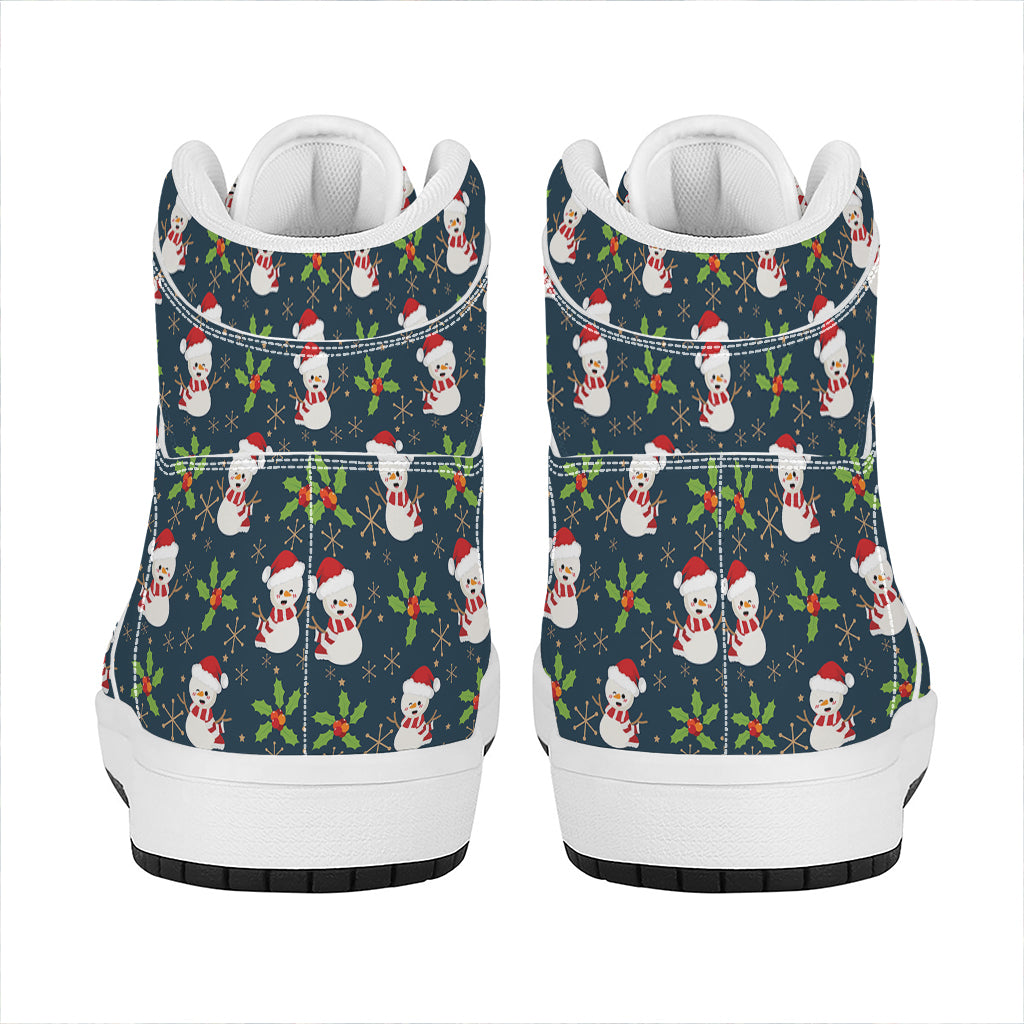 Santa Snowman Pattern Print High Top Leather Sneakers