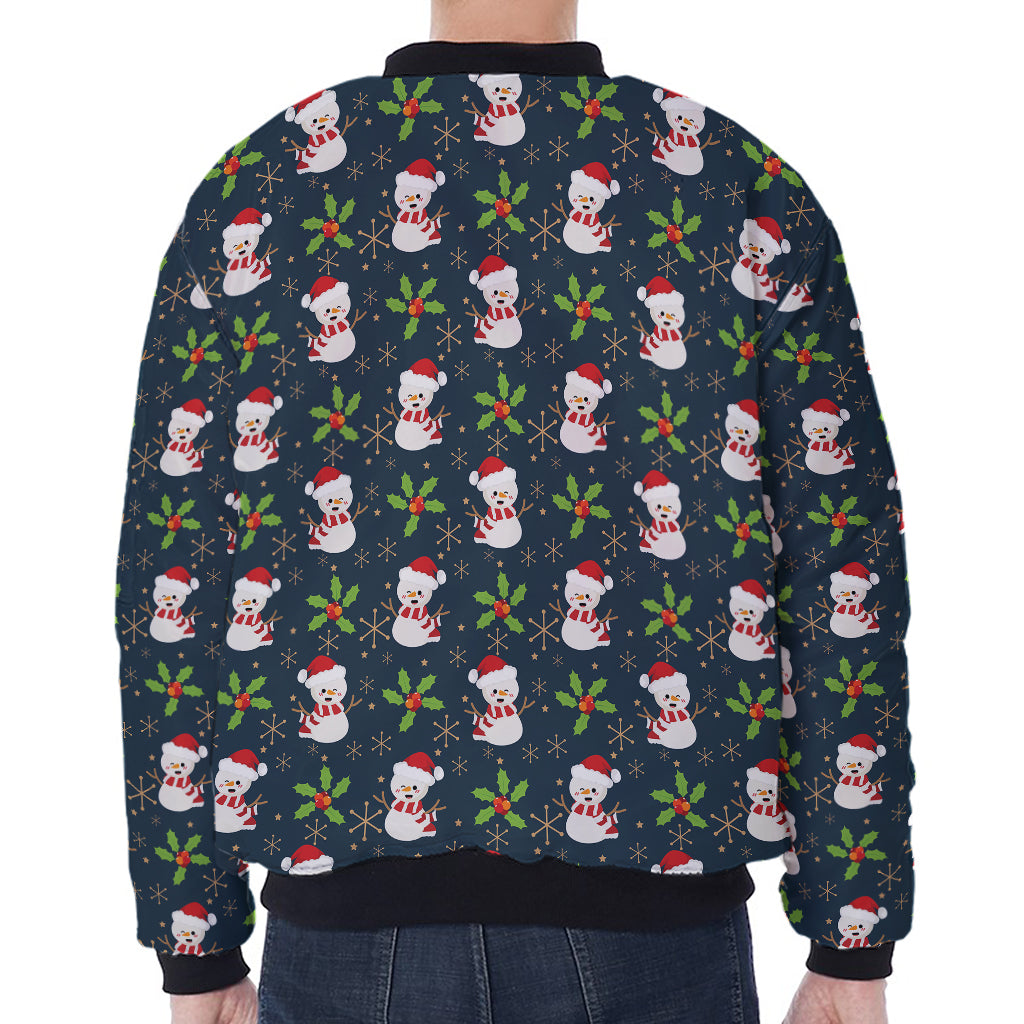 Santa Snowman Pattern Print Zip Sleeve Bomber Jacket