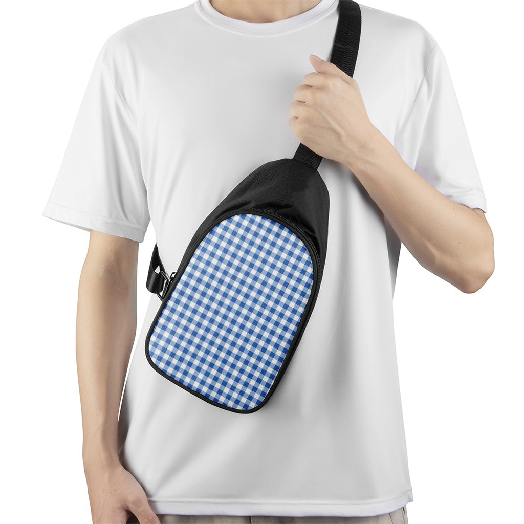 Sapphire Blue Check Pattern Print Chest Bag