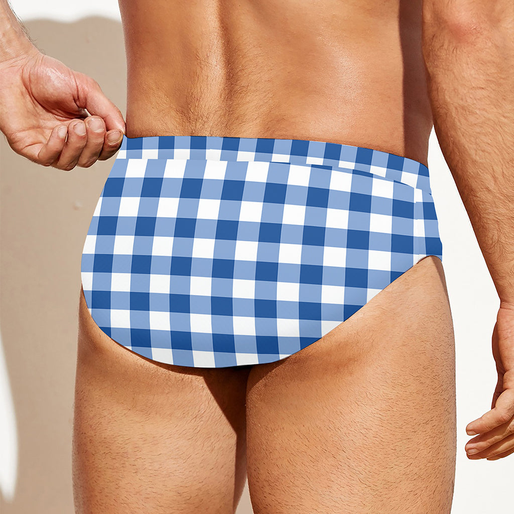 Sapphire Blue Check Pattern Print Men's Swim Briefs